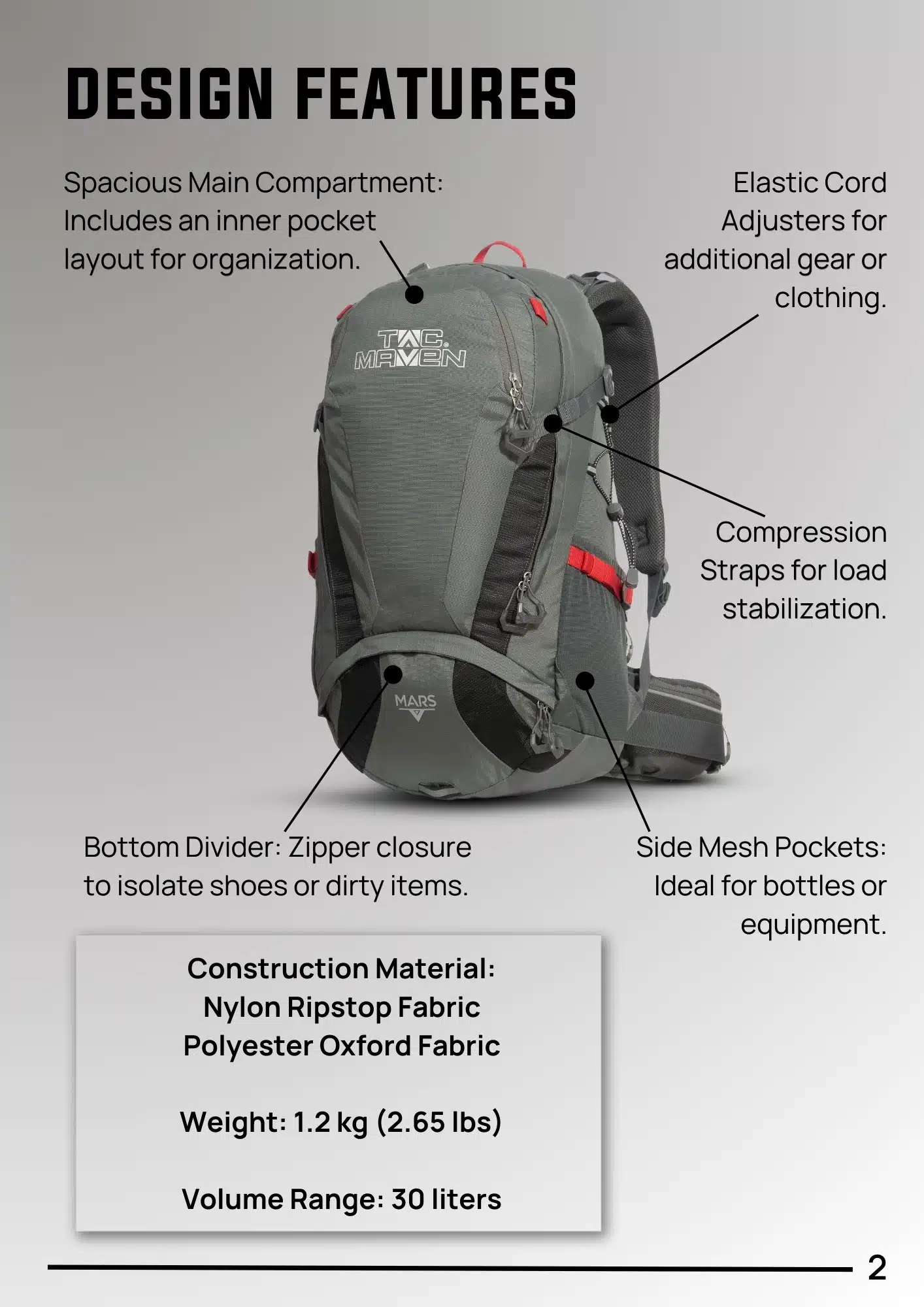 תרמיל טיולים TAC MAVEN MARS 30 L